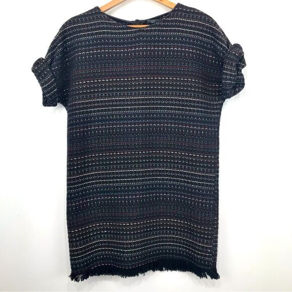 Zara Trafauc Black Colorful Chunky Tweed Fringe Mini Dress - Picture 6 of 14